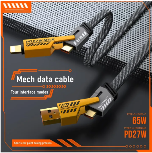 4 In 1 Fast Charging & Data Cable Pack Of 2