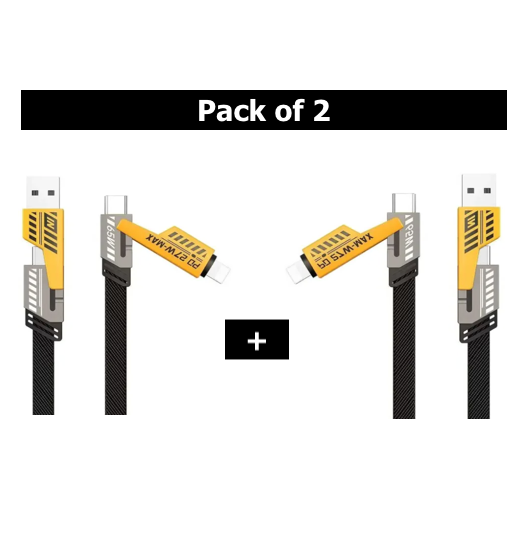 4 In 1 Fast Charging & Data Cable Pack Of 2