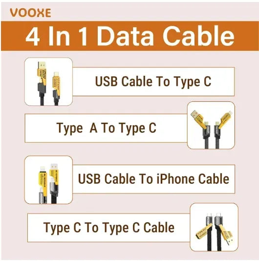 4 In 1 Fast Charging & Data Cable Pack Of 2