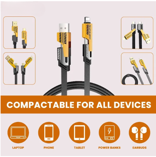 4 In 1 Fast Charging & Data Cable Pack Of 2