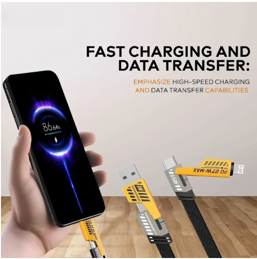 4 In 1 Fast Charging & Data Cable Pack Of 2