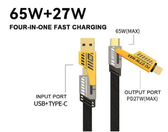 4 In 1 Fast Charging & Data Cable Pack Of 2