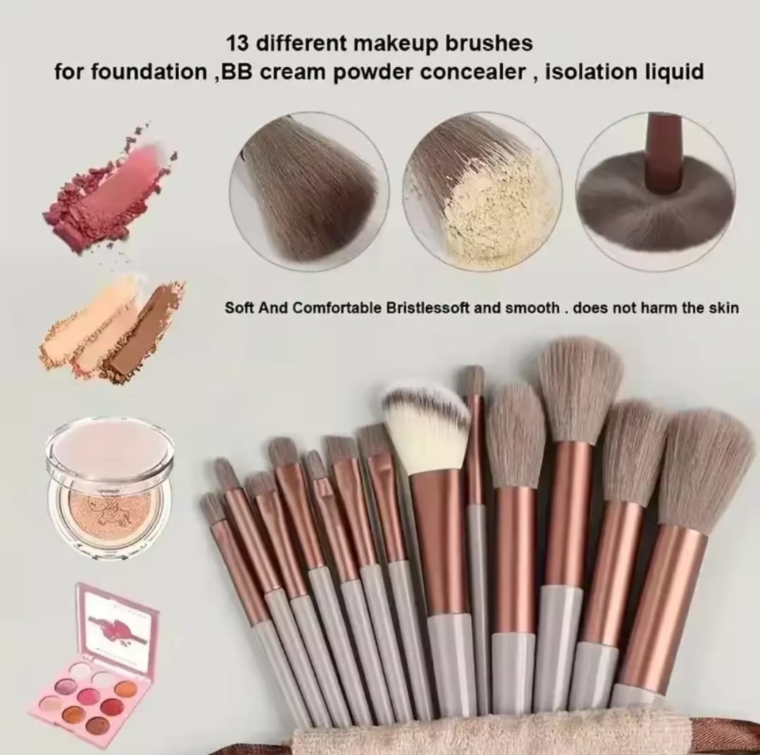 12-piece Professional Makeup Brush Set With Roll-up Pouch – Soft Bristles & Wooden Handles